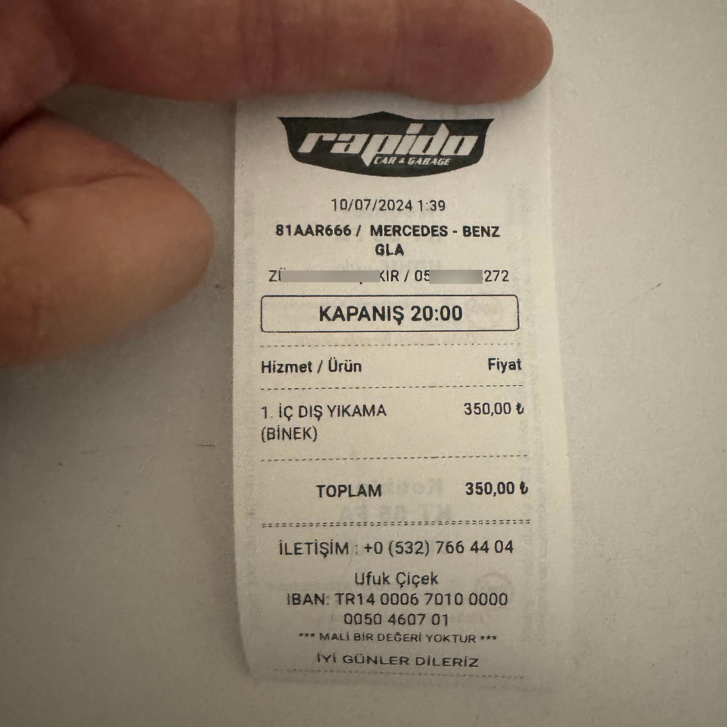 Oto yıkama programı carmek - Bilgi Fiş görseli Rapido Car Wash