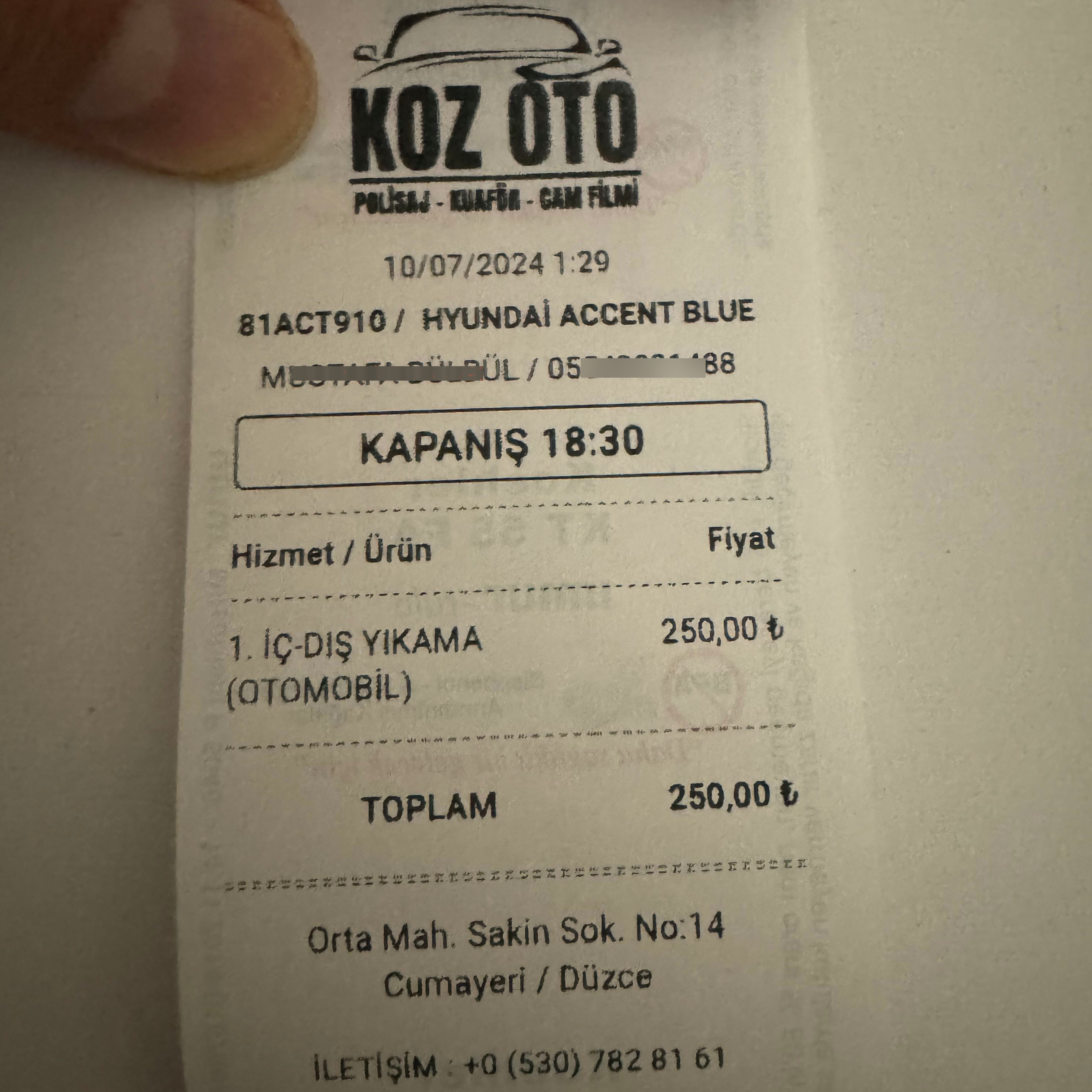 Oto yıkama programı carmek - Bilgi Fiş görseli Koz Oto