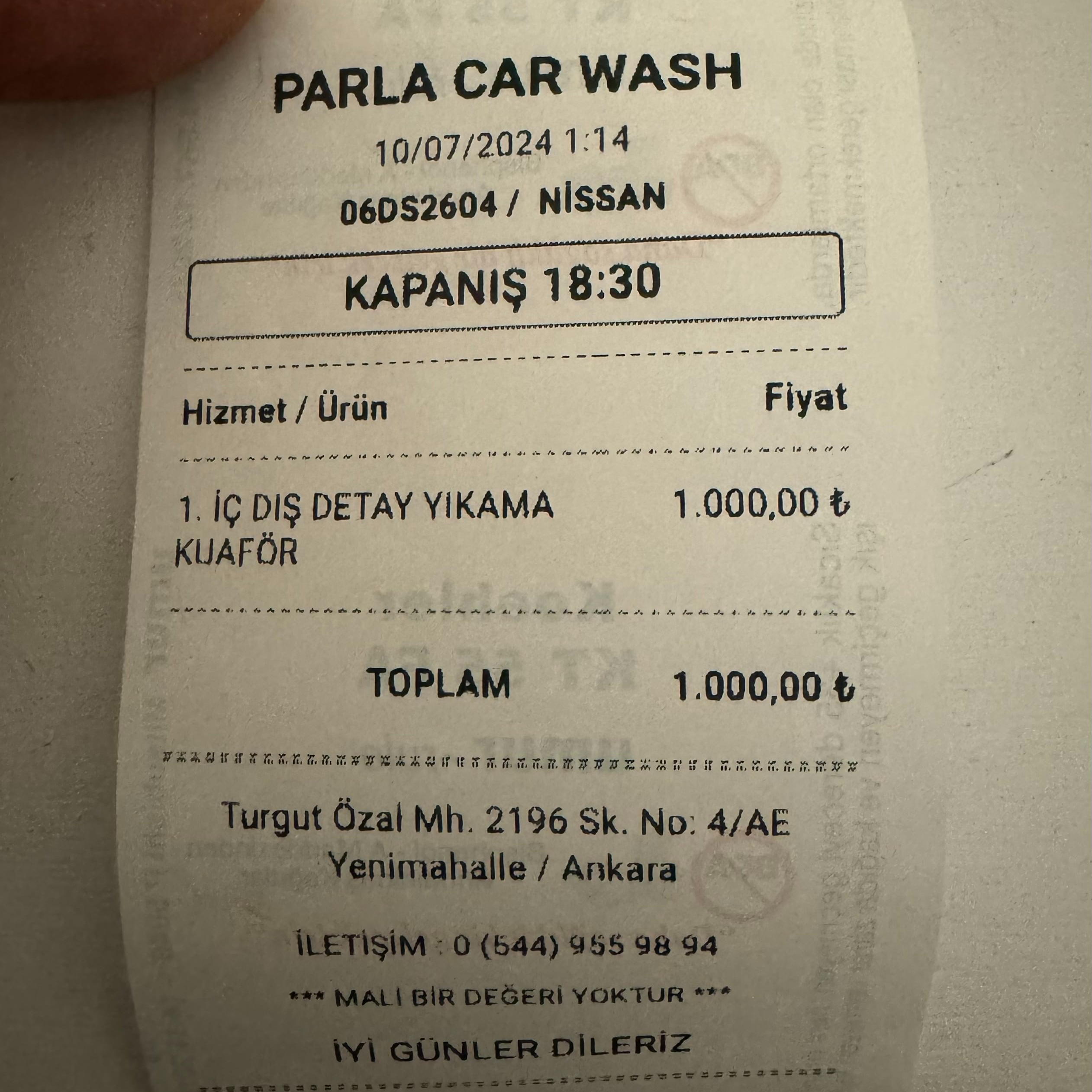 Oto yıkama programı carmek - Bilgi Fiş görseli Parla Car Wash