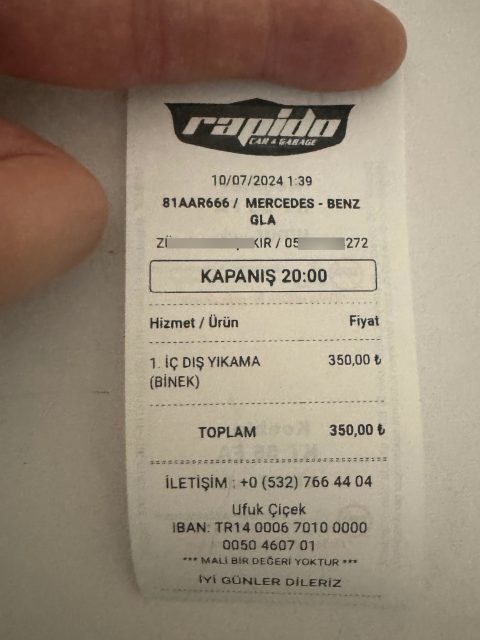 Oto yıkama programı carmek - Bilgi Fiş görseli Rapido Car Wash