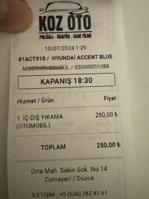 Oto yıkama programı carmek - Bilgi Fiş görseli Koz Oto